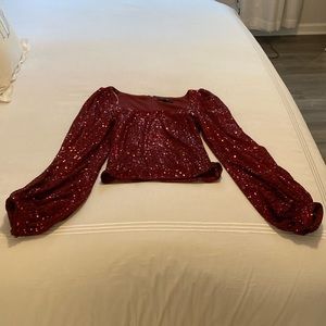 Lulus red sequin top with balloon sleeves